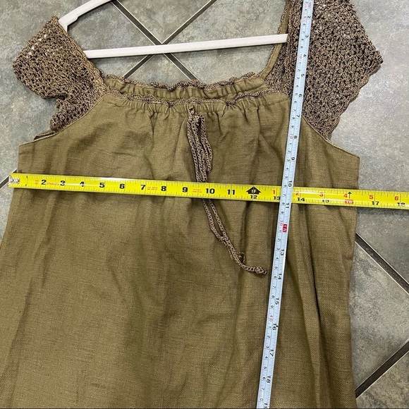 Saint Tropez West Carole Little Crochet  Dress Linen Green Khaki Maxi SZ 6 Fairy - Picture 4 of 10